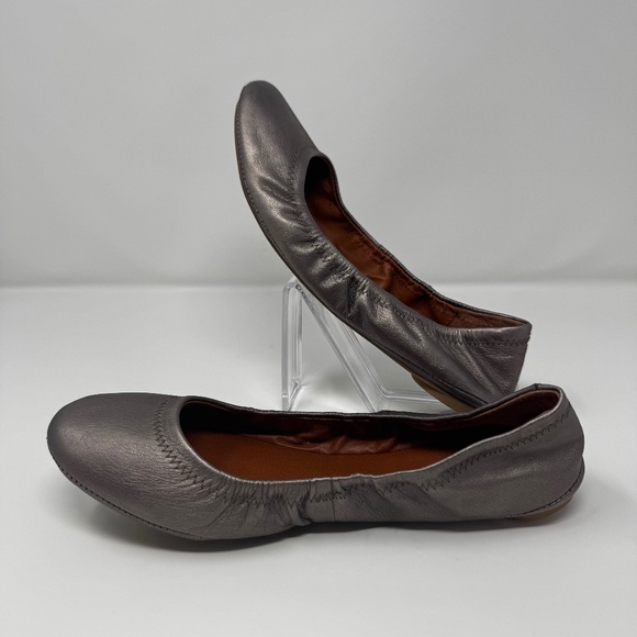 Lucky Brand Emmie Ballet Flats | Metallic Gray Pewter Leather | Women’s Size 9.5 - Picture 1 of 7